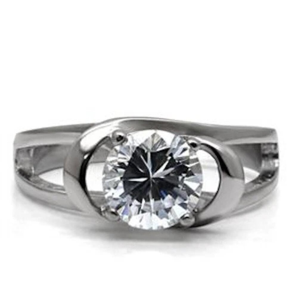 Art Deco Cubic Zirconia Solitaire Engagement Ring Size 9 10 Silver RhodiumPlated